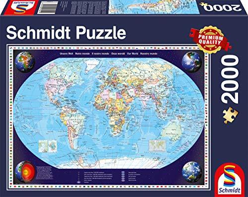 Schmidt - SCH-57041 - Onze wereld, 2000 stukjes Puzzel - vanaf 12 jaar - landkaarten puzzel