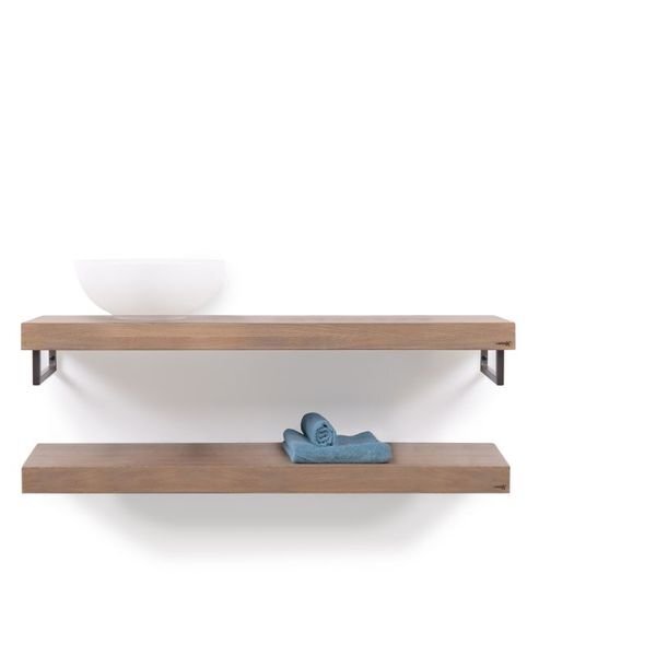 LoooX Wooden Collection duo base shelf met handdoekhouders rvs eiken/geborsteld rvs