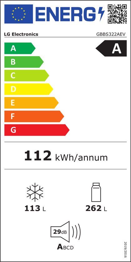 LG GBBS322AEV koel-vriescombinatie Vrijstaand 375 l Zwart