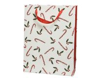 Decoris Giftbag Paper Rechthoekige Glitter Berry met handvat fsc 100% Decoratie: Berry Branch-Candy Cane_L18.00-W50.00-H72.00cm, Wit, Large