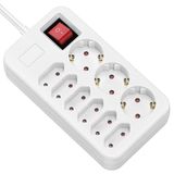 ROLINE 9-voudige stekkerdoos met schakelaar, 3 m kabel, 3 x geaard contact + 6 x eurostopcontacten, 230 V/10 A, 45 graden gedraaide sleuven, kinderbeveiliging, verlichte schakelaar, meervoudige