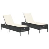 VidaXL Chaise longue 2 pc avec coussins poly rotin noir
