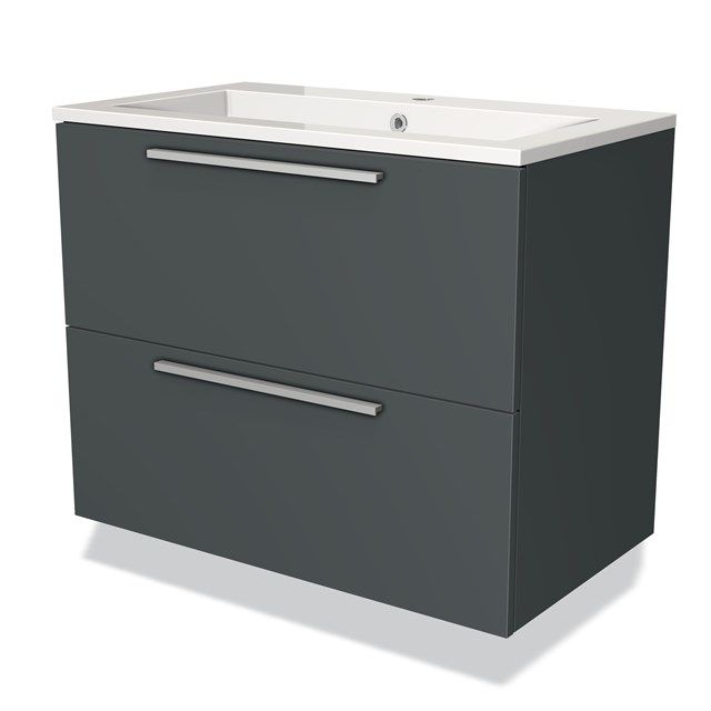 Maxaro Badkamermeubel 80cm Modulo Donkergrijs 2 Lades Vlak Wastafel Mineraalmarmer