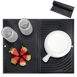 Oamwrae Siliconen Afdruipmat, Opvouwbare Afdruipmatten, Hittebestendige Antislip Afdroogmat voor Aanrecht (43×34cm, Zwart)
