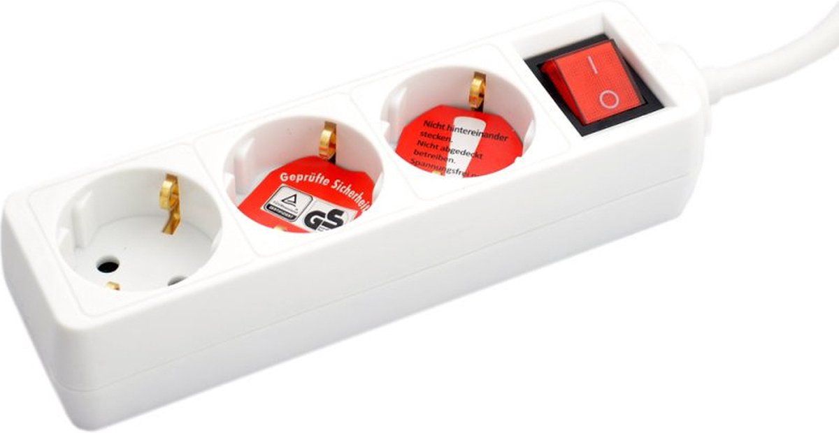 Trendo Stekkerdoos 3-voudig wit - 1,4 meter - Met randaarde en schakelaar