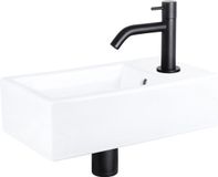 Differnz Force Ensemble de robinetterie - 40x22cm - Blanc - Noir mat - Robinet courbé