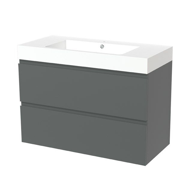 Maxaro Badkamermeubel 100cm Modulo Middengrijs 2 Lades Greeploos Wastafel Mineraalmarmer