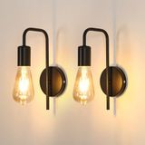 Comely Vintage Wandlamp 2 Stuks, Industriële Binnenwandlamp, Retro Metalen Muurspot voor Slaapkamer Gang Bar, E27, IP20, Volledig Zwart, Excl. Lamp