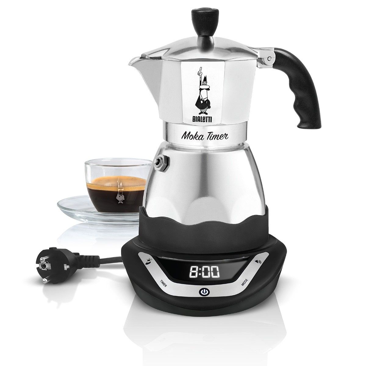 Bialetti Moka Timer Elektrische Espressomaker - 3 Kopjes - Zwart/Zilver