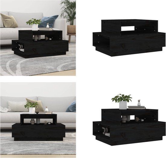 vidaXL Salontafel 80x55x40,5 cm massief grenenhout zwart