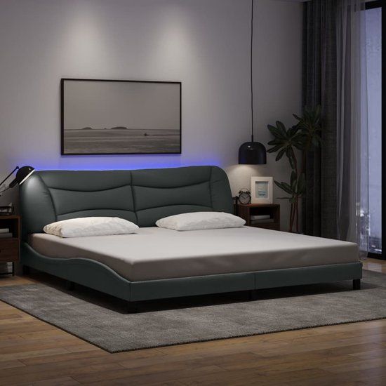vidaXL Bedframe met LED, stof, 200x200 cm, lichtgrijs