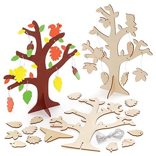 Baker Ross FE649 Houten herfst boom set - Pak van 2, houtwerk voor kinderen om te versieren en weer te geven, maak je eigen decoraties voor kinderen