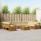 vidaXL Hoek loungeset 9-zits Natuurlijk en Beige Massief Acacia Hout