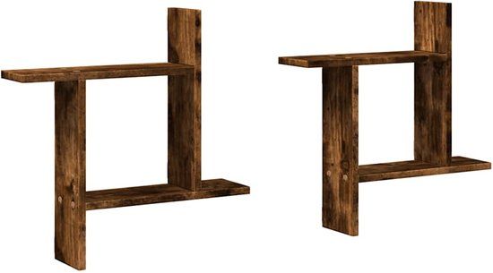 vidaXL Wandschappen 2 stuks bewerkt hout gerookt eikenkleurig 50x12x50 cm