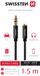 Swissten câble audio textile 3,5 mm jack (mâle) vers 3,5 mm jack (femelle) – 1,5 mètre – noir