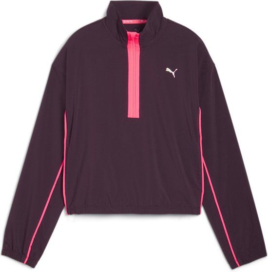 PUMA RUN FOR HER FASHION WOVEN 1/2 ZIP Sportshirt Dames - Midnight Plum-Sunset Glow - Maat M