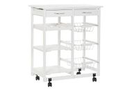 DRW Dubbele keukentrolley van wit hout met 2 laden, wijnrek, manden en planken, 67 x 37 x 79 cm