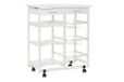 DRW Dubbele keukentrolley van wit hout met 2 laden, wijnrek, manden en planken, 67 x 37 x 79 cm