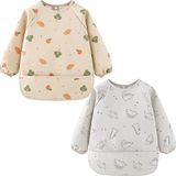 Puasok lot de 2 bavoirs à manches, bavoirs imperméables en PU à manches pour tout-petits de 2 à 3 ans. Bavoirs à manches avec motif dinosaure jacquier pour peindre, bricoler, manger et jouer.