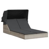 VidaXL Ligbed 2-persoons avec auvent et coussins poly rotin gris clair