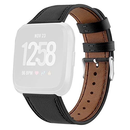 Qubix - Fitbit Versa 1/2 & Lite leren bandje - Zwart