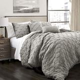 Lush Decor Ravello pintuck dekbedset. Luxe 5-delige beddengoedset met textuur, traditionele glamour en landelijk geïnspireerde slaapkamerdecoratie, kingsize, grijs