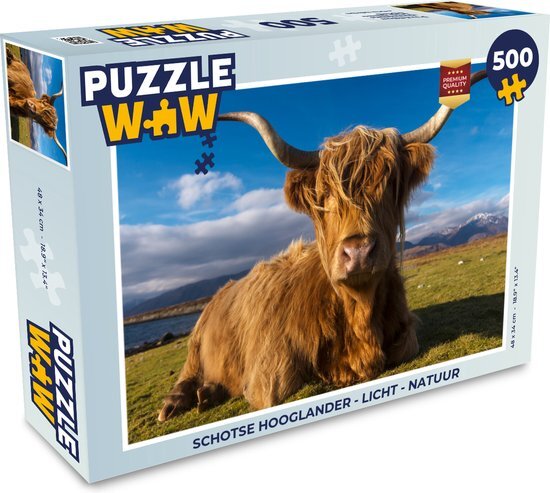 MuchoWow Puzzel Schotse hooglander - Licht - Natuur - Legpuzzel - Puzzel 500 stukjes