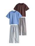 Next - Jongens - Set van 2 geweven pyjama's met lange pijpen en korte mouwen - Blauw/Bruin Check