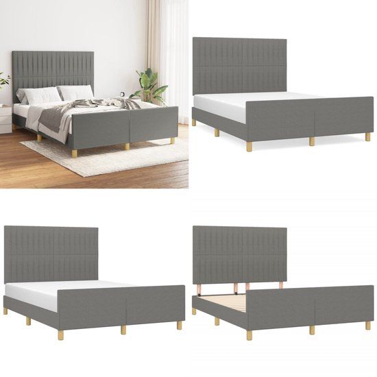 vidaXL Bedframe zonder matras stof donkergrijs 140x190 cm