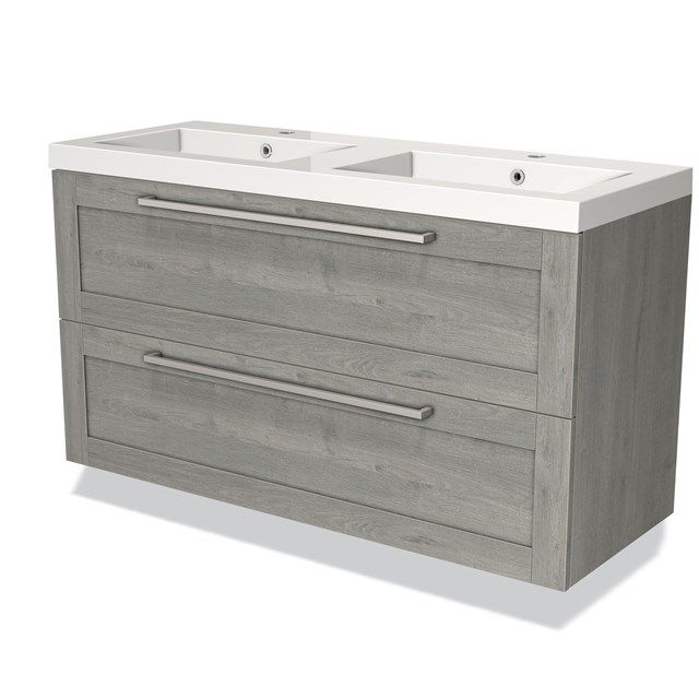 Maxaro Badkamermeubel 120cm Modulo Grijs Eiken 2 lades Kader Wastafel Mineraalmarmer