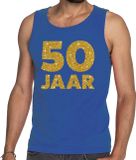 Bellatio Decorations Shoppartners Bv 50 Jaar glitter tekst tanktop / mouwloos shirt blauw heren - heren singlet 50 Jaar - Abraham kleding XL