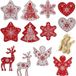 Merkloos / Sans marque Dailygoods- Kerstboomversiering 12 Stuks - Houten Decoratie - Dennensieraad met Jute Koord - DIY Knutselen - 6,5-8 cm Grootte - Rood/Wit - Kerstdecoratie
