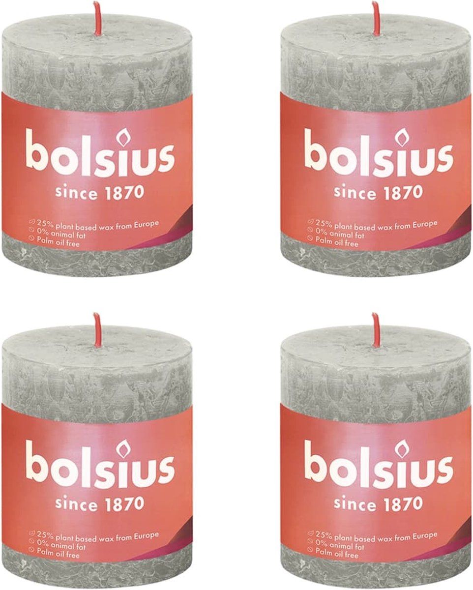 Bolsius Stompkaarsen Shine 4 st rustiek 80x68 mm zandgrijs