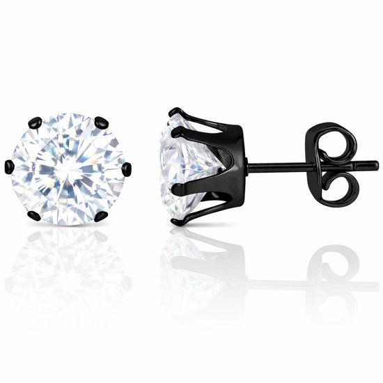 LGT JWLS LGT Jewels Stud oorbellen Edelstaal Black Edition Round Transparent 6mm