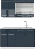 Vicco Fame-Line Armoires de cuisine – 200 cm, WB Marbre Bleu foncé brillant/blanc