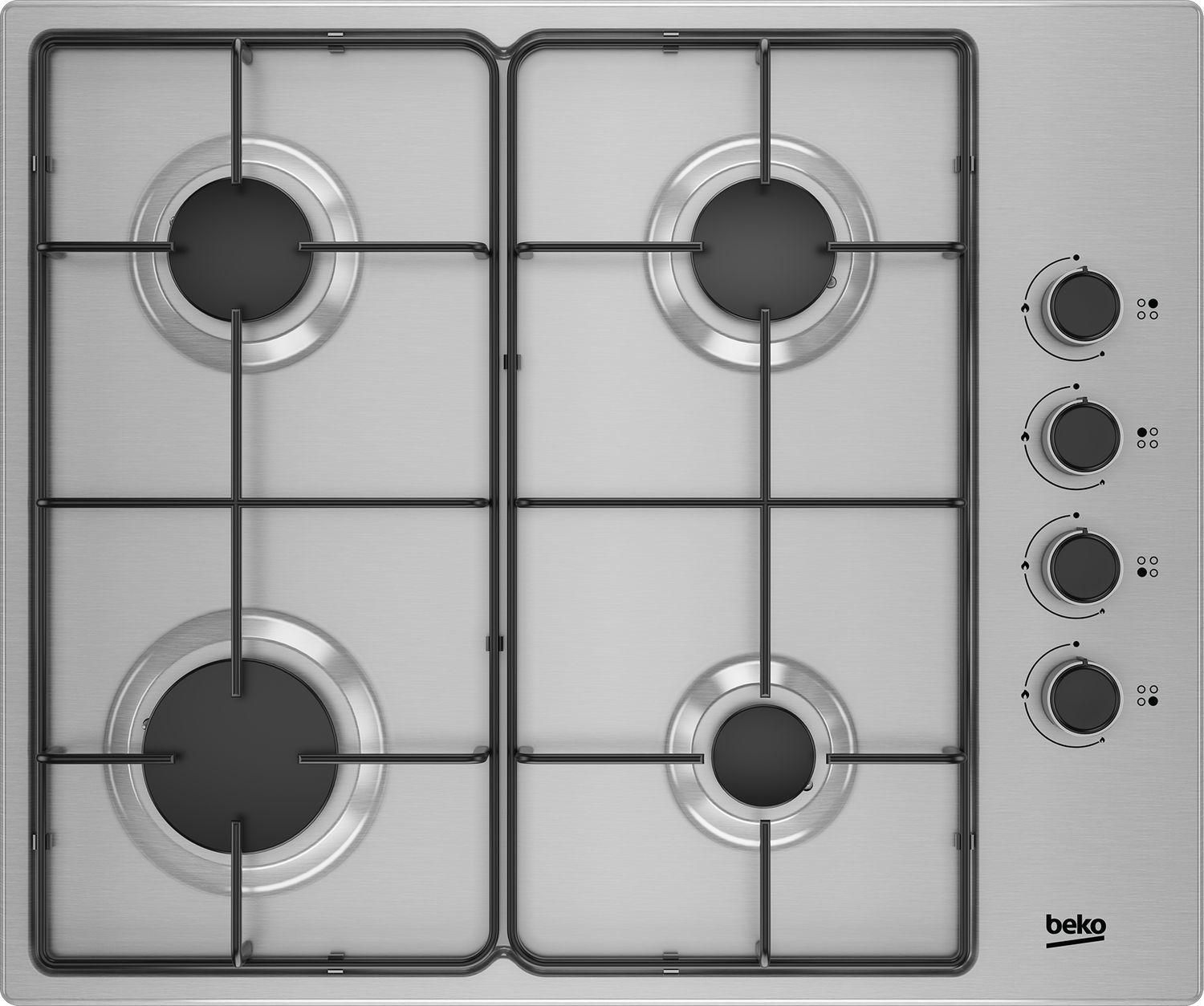 Beko TAQUE GAZ HIGG64123SX Zwart, Roestvrijstaal Ingebouwd 61 cm Gaskookplaat 4 zone(s)