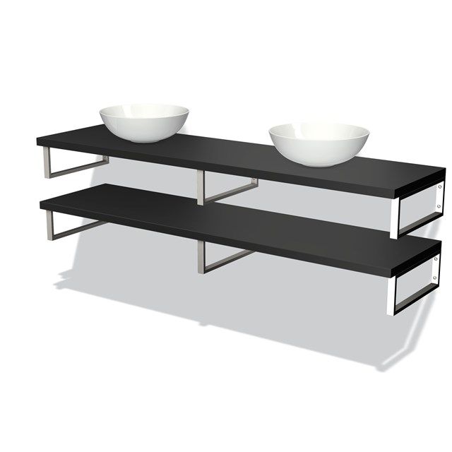 Maxaro Badkamermeubel Modulo Plato Mat Zwart 180 cm met 2 Wastafelbladen