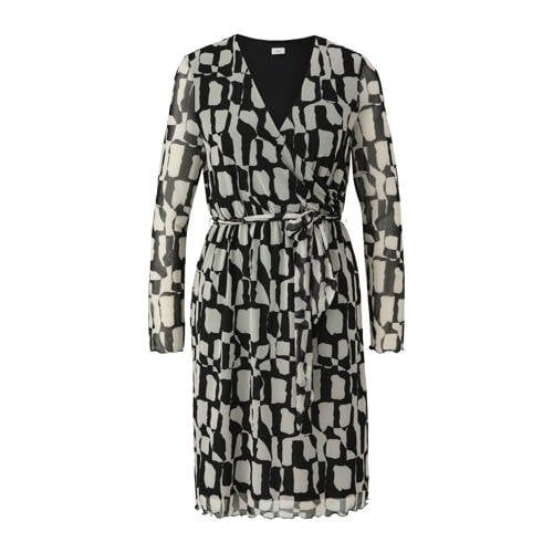 s.Oliver BLACK LABEL Wrap Dress with All Over Print and Mesh Black/Ecru