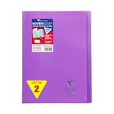 Clairefontaine 971405AMZC Pak met 2 Geniete Schriften Koverbook Paars - A4 21x29,7 cm - 96 Pagina's Grote Ruitjes - Wit Papier 90 g - Polypro Omslag