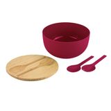 Kesper Saladekommenset, kunststof (PP), bamboe, 24 x 24 x 13 cm, rood, bruin