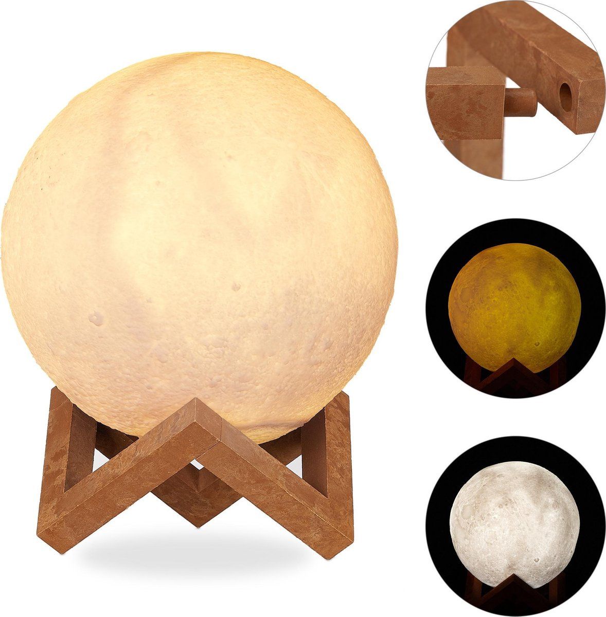 Relaxdays Maanlamp op Standaard - 3D - 2 Kleuren - Nachtlamp - Draadloos - 15 cm - Dimbaar