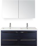 BES LED Seville Badmeubelset 120 cm - 4 Laden Black Oak - Wastafel Djazz Dubbel met Spiegelkast