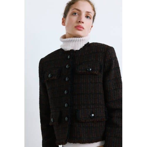 Mango Tweed Jasje Donkerbruin