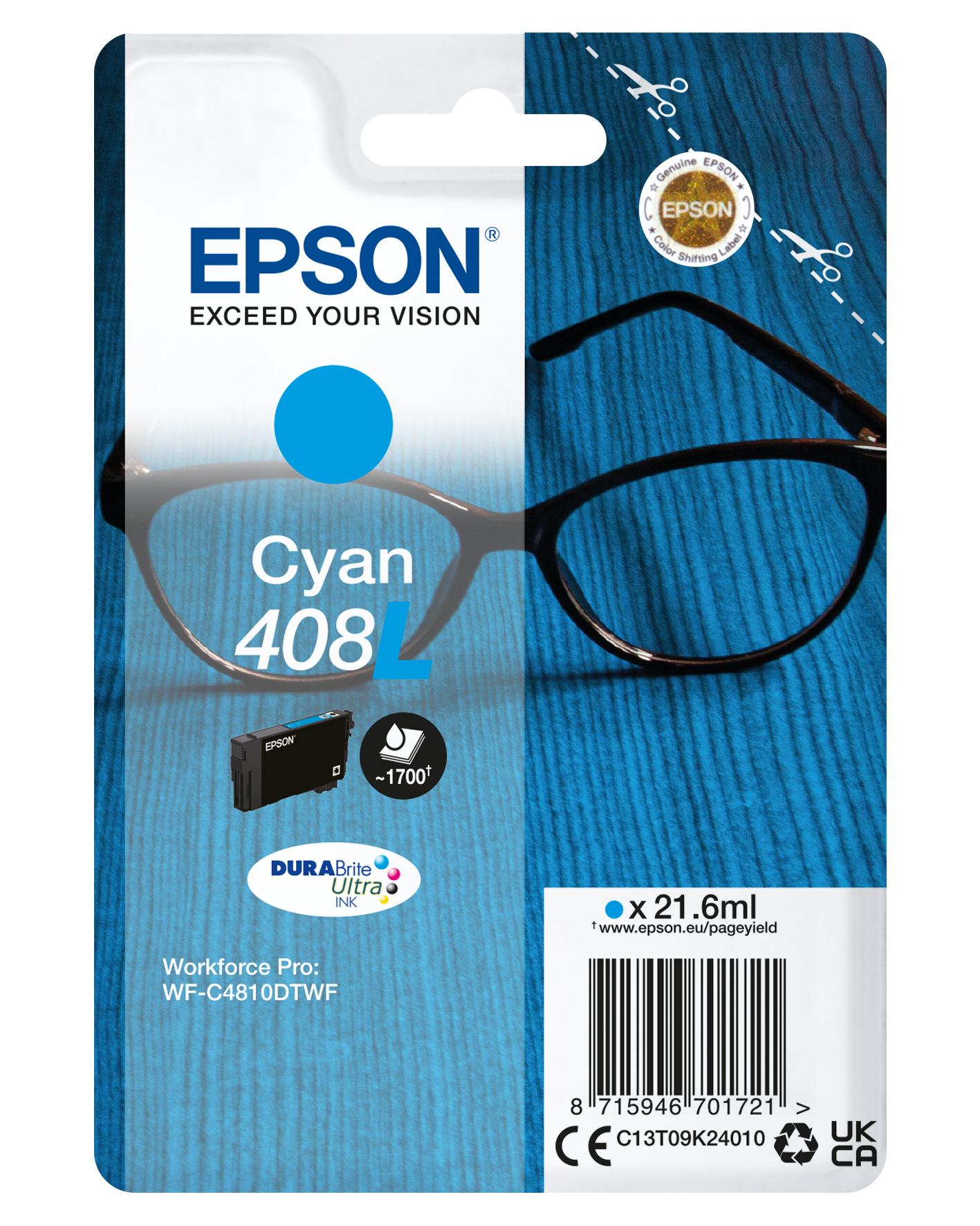 Epson   Singlepack Cyan 408L DURABrite Ultra Ink