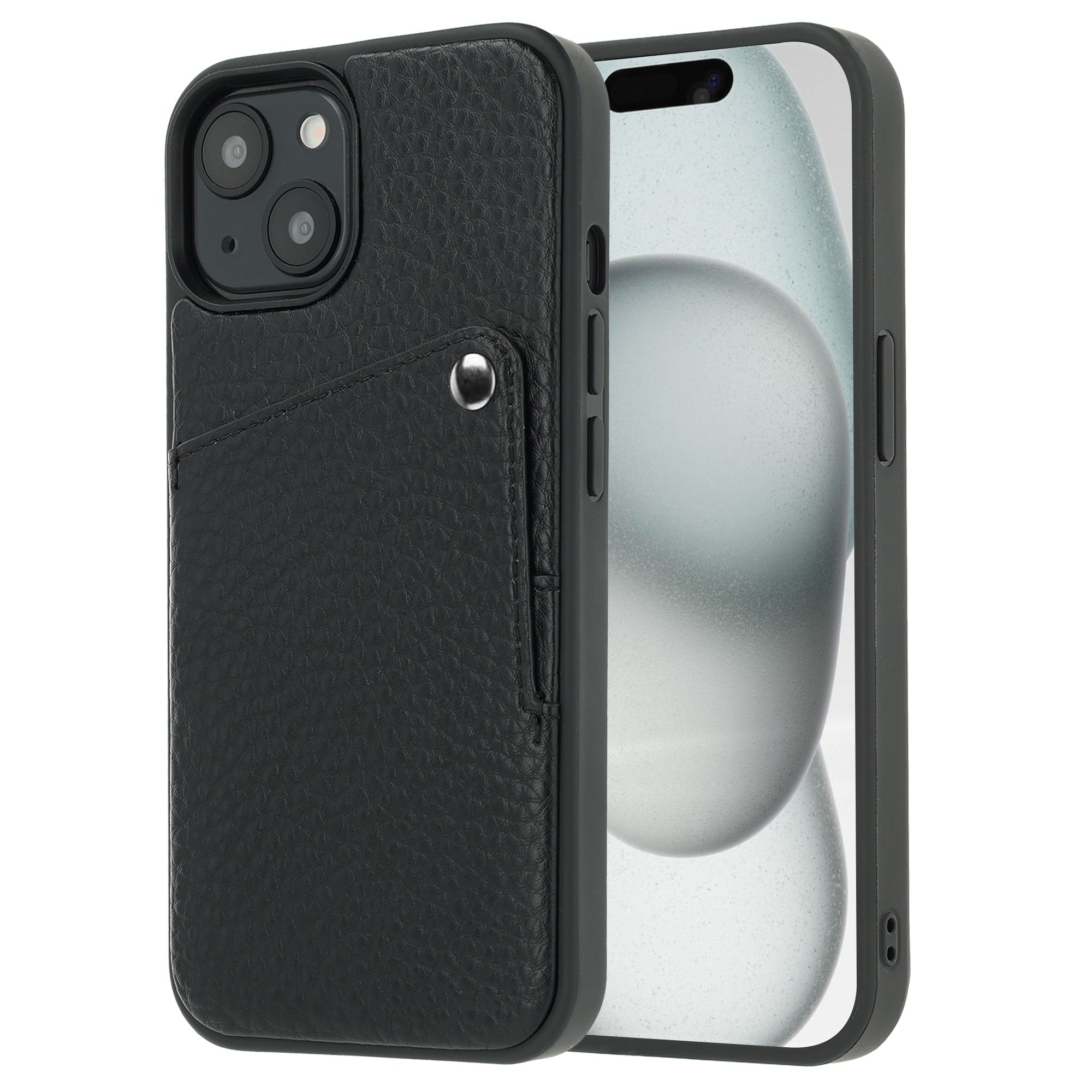 Selencia Riva Backcover met Pashouder Apple iPhone 15 - Zwart