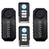 KRASER KR726P2 Fietsen, afstandsbediening, bewegingssensor 7 niveaus, 3 tonen, 113 dB draadloos, met afstandsbediening, diefstalbeveiliging voor motorfiets, zonder installatie, elektrische step voor