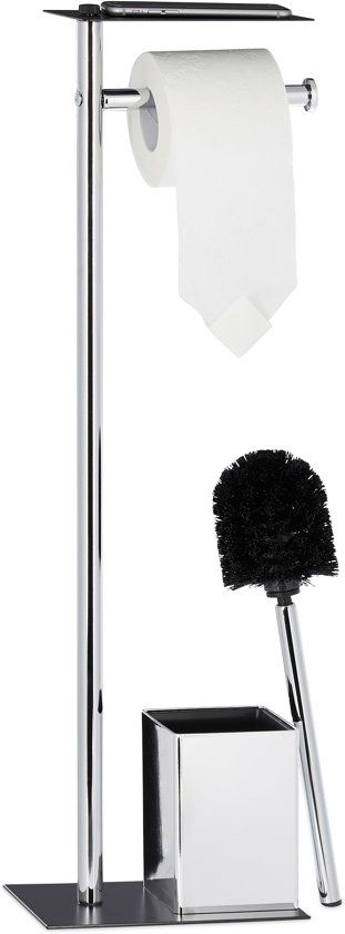 Relaxdays toiletrolhouder met toiletborstel - zilver