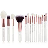 Jessup 15Pcs Pearl White/Rose Gold Professional Makeup Brushes Set