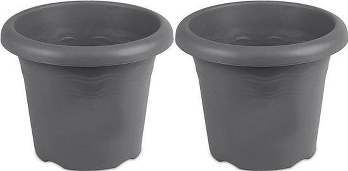 Hega hogar 2x Grijze ronde plantenpotten Flori 14 cm kunststof
