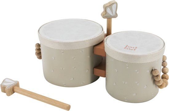 Label Label Houten Bongo's - Muzikaal Speelgoed - Inclusief Stokjes en Handvaten - Stimuleert Muzikale Ontwikkeling en Ritmegevoel - Vanaf 18 Maanden - Nougat